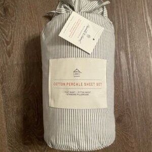 4pc Full Cotton Percale Microstripe Sheet Set Railroad Gray/White - Hearth&Hand